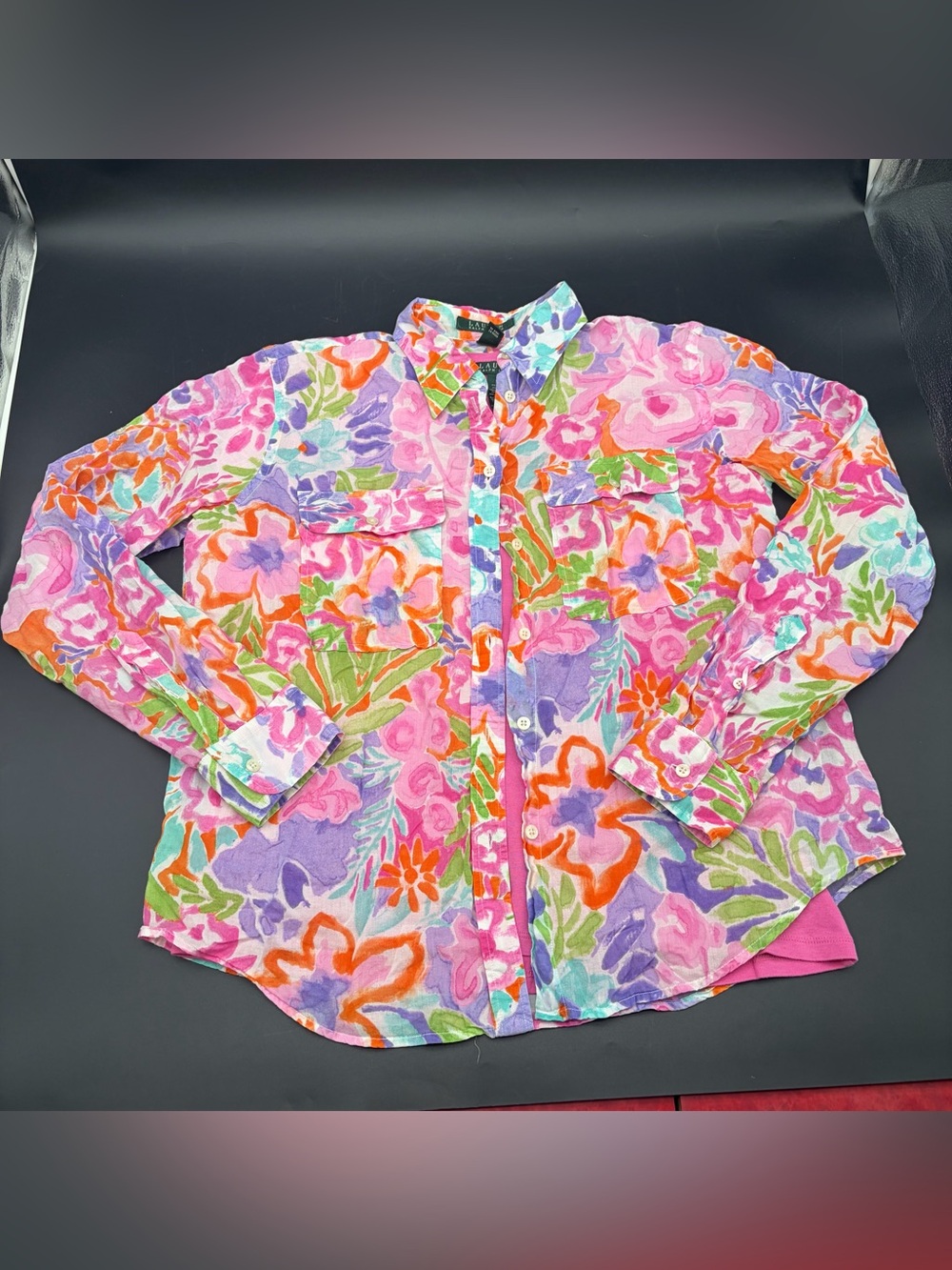Lauren Ralph Lauren Floral Button Down Shirt Women’s M 100% Cotton w/ Undershirt
